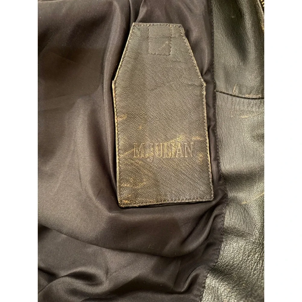 Vtg Y2K M. Julian Wilson Leather Moto Distressed Bomber Jacket Black Brown Sz XL